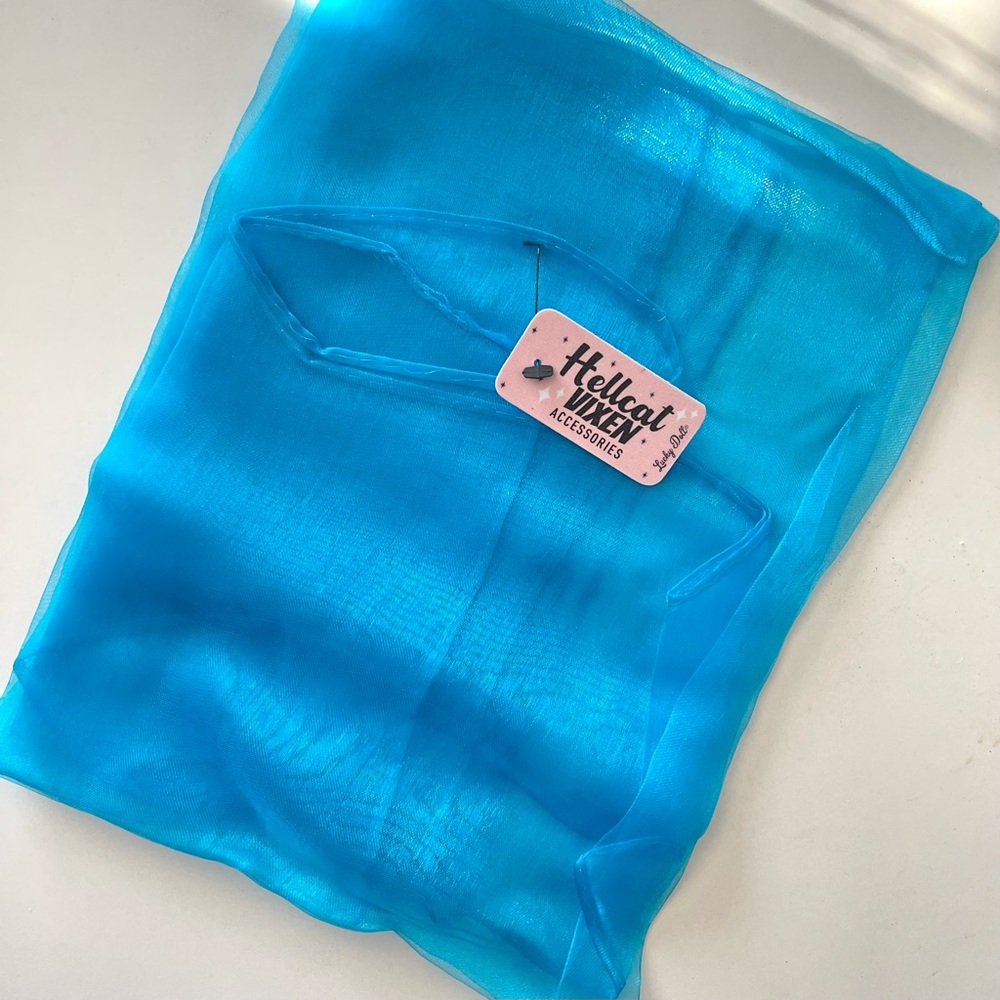 Retro 50s Blue Sheer Head Neck Scarf Pinup Vintage Style Wrap
